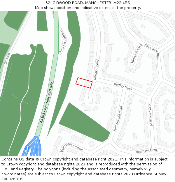 52, GIBWOOD ROAD, MANCHESTER, M22 4BS: Location map and indicative extent of plot