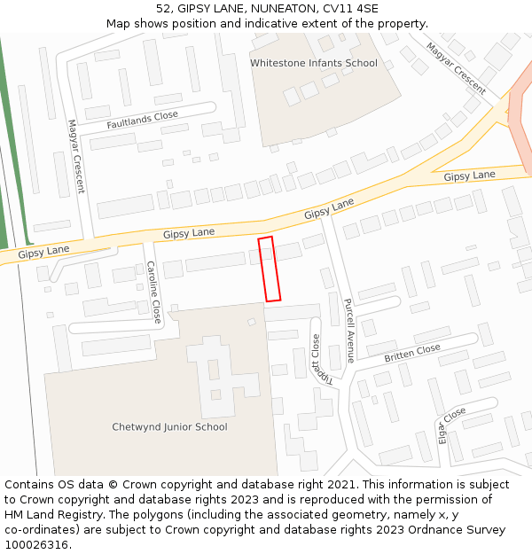 52, GIPSY LANE, NUNEATON, CV11 4SE: Location map and indicative extent of plot