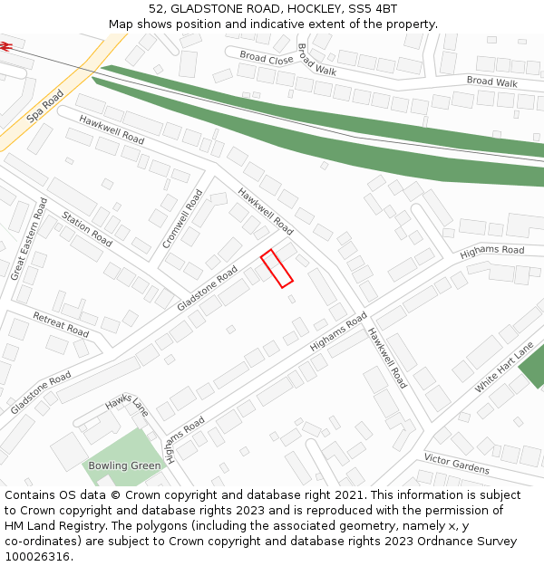 52, GLADSTONE ROAD, HOCKLEY, SS5 4BT: Location map and indicative extent of plot