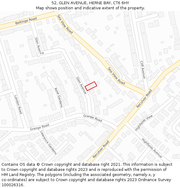 52, GLEN AVENUE, HERNE BAY, CT6 6HY: Location map and indicative extent of plot