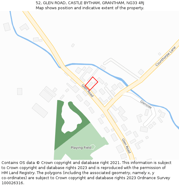 52, GLEN ROAD, CASTLE BYTHAM, GRANTHAM, NG33 4RJ: Location map and indicative extent of plot