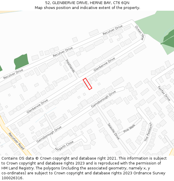 52, GLENBERVIE DRIVE, HERNE BAY, CT6 6QN: Location map and indicative extent of plot