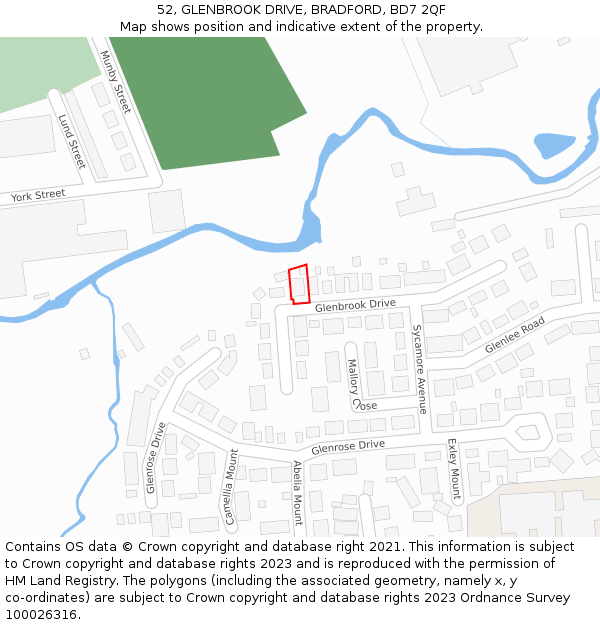 52, GLENBROOK DRIVE, BRADFORD, BD7 2QF: Location map and indicative extent of plot