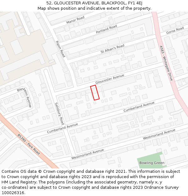 52, GLOUCESTER AVENUE, BLACKPOOL, FY1 4EJ: Location map and indicative extent of plot