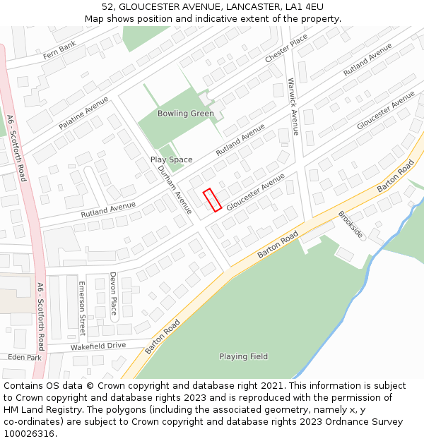 52, GLOUCESTER AVENUE, LANCASTER, LA1 4EU: Location map and indicative extent of plot