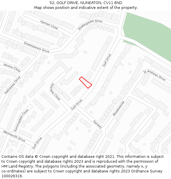 52, GOLF DRIVE, NUNEATON, CV11 6ND: Location map and indicative extent of plot