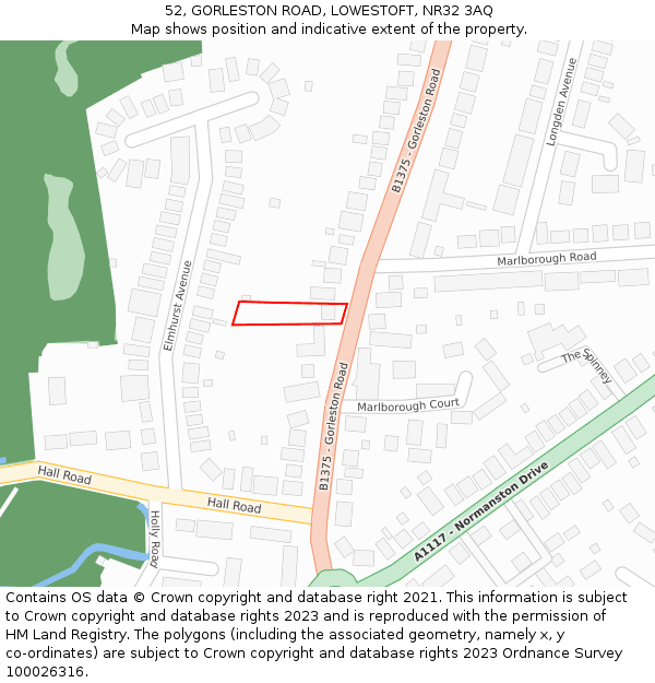 52, GORLESTON ROAD, LOWESTOFT, NR32 3AQ: Location map and indicative extent of plot