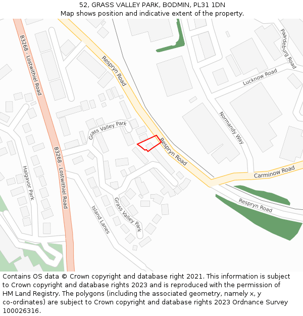 52, GRASS VALLEY PARK, BODMIN, PL31 1DN: Location map and indicative extent of plot