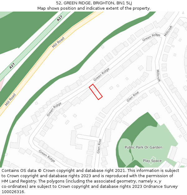 52, GREEN RIDGE, BRIGHTON, BN1 5LJ: Location map and indicative extent of plot