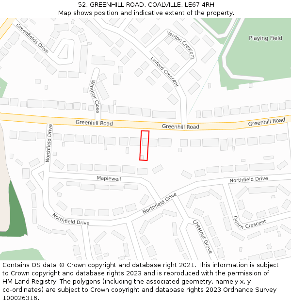 52, GREENHILL ROAD, COALVILLE, LE67 4RH: Location map and indicative extent of plot