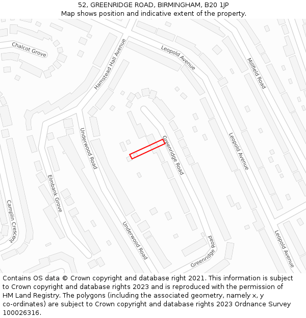 52, GREENRIDGE ROAD, BIRMINGHAM, B20 1JP: Location map and indicative extent of plot