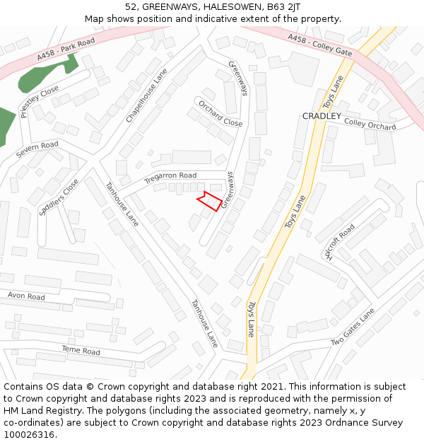 52, GREENWAYS, HALESOWEN, B63 2JT: Location map and indicative extent of plot