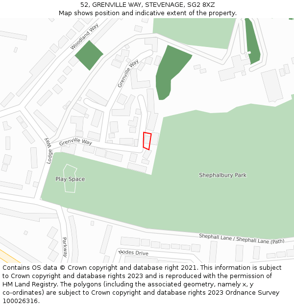 52, GRENVILLE WAY, STEVENAGE, SG2 8XZ: Location map and indicative extent of plot