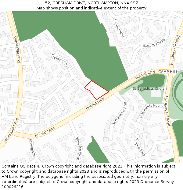 52, GRESHAM DRIVE, NORTHAMPTON, NN4 9SZ: Location map and indicative extent of plot