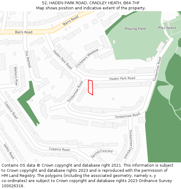 52, HADEN PARK ROAD, CRADLEY HEATH, B64 7HF: Location map and indicative extent of plot