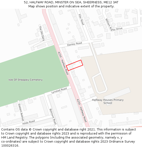 52, HALFWAY ROAD, MINSTER ON SEA, SHEERNESS, ME12 3AT: Location map and indicative extent of plot