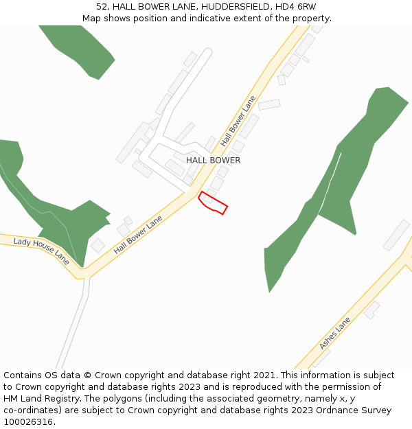 52, HALL BOWER LANE, HUDDERSFIELD, HD4 6RW: Location map and indicative extent of plot