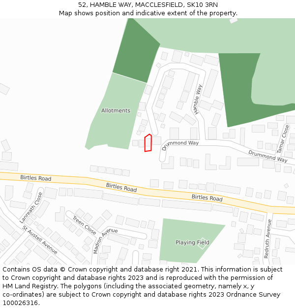 52, HAMBLE WAY, MACCLESFIELD, SK10 3RN: Location map and indicative extent of plot