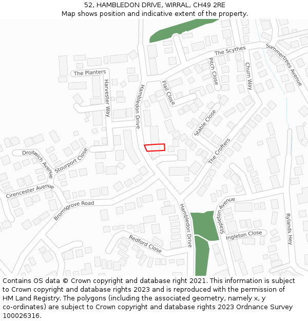 52, HAMBLEDON DRIVE, WIRRAL, CH49 2RE: Location map and indicative extent of plot