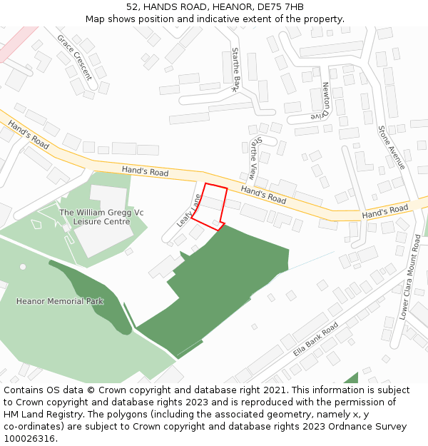 52, HANDS ROAD, HEANOR, DE75 7HB: Location map and indicative extent of plot