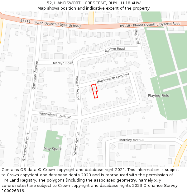 52, HANDSWORTH CRESCENT, RHYL, LL18 4HW: Location map and indicative extent of plot