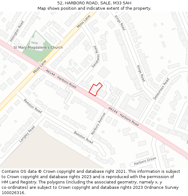 52, HARBORO ROAD, SALE, M33 5AH: Location map and indicative extent of plot