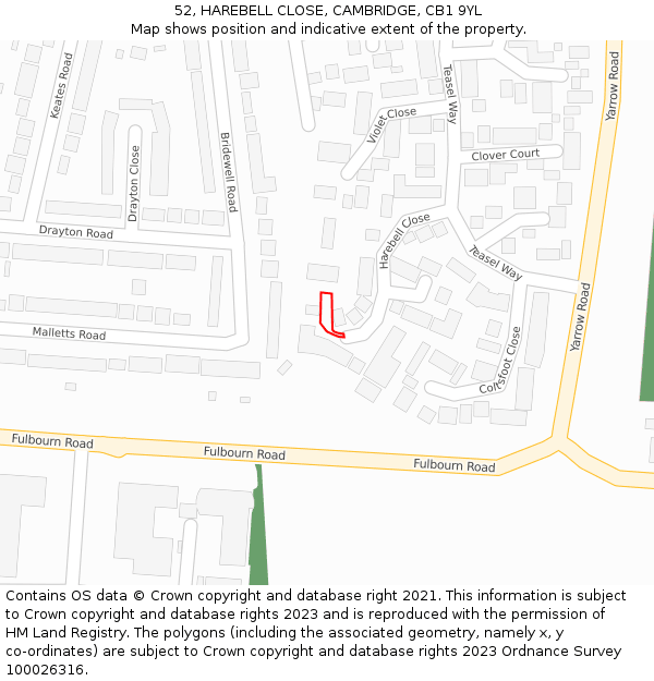 52, HAREBELL CLOSE, CAMBRIDGE, CB1 9YL: Location map and indicative extent of plot