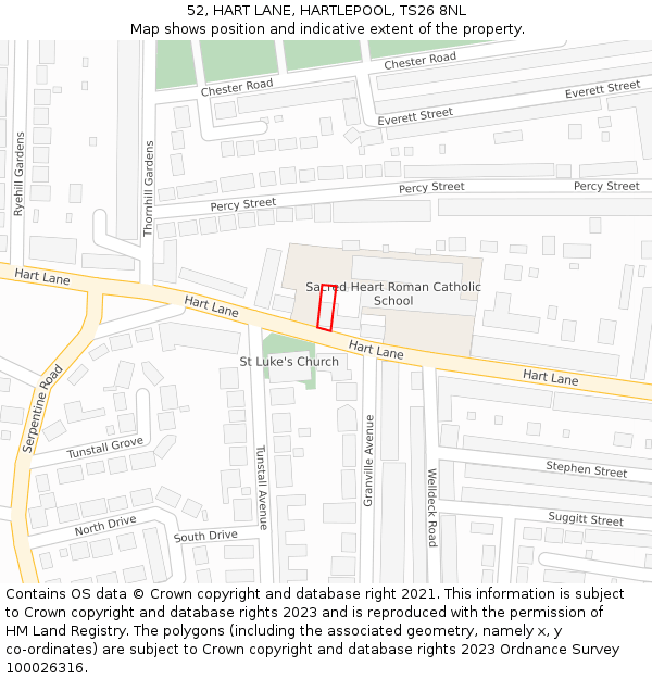 52, HART LANE, HARTLEPOOL, TS26 8NL: Location map and indicative extent of plot