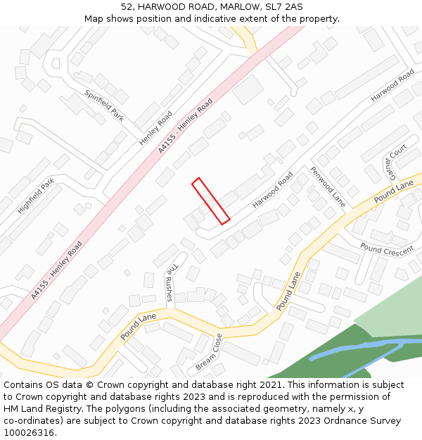 52, HARWOOD ROAD, MARLOW, SL7 2AS: Location map and indicative extent of plot