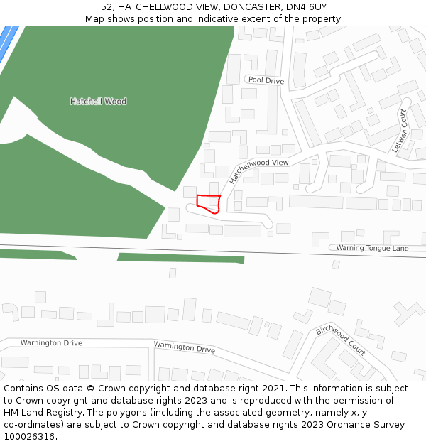 52, HATCHELLWOOD VIEW, DONCASTER, DN4 6UY: Location map and indicative extent of plot