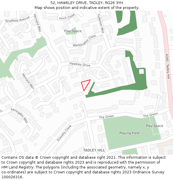 52, HAWKLEY DRIVE, TADLEY, RG26 3YH: Location map and indicative extent of plot
