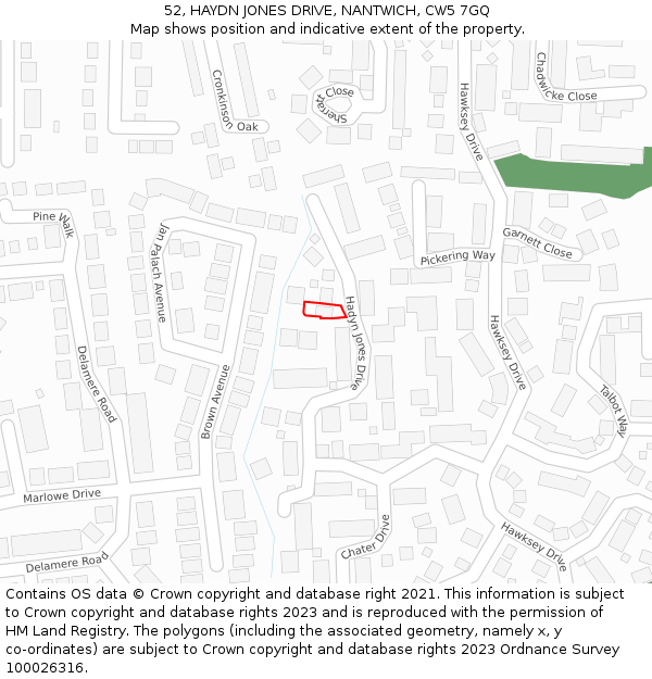 52, HAYDN JONES DRIVE, NANTWICH, CW5 7GQ: Location map and indicative extent of plot