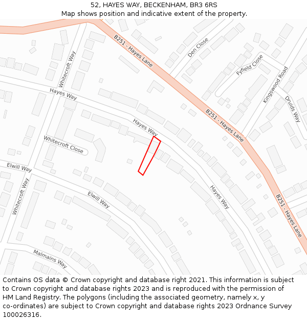 52, HAYES WAY, BECKENHAM, BR3 6RS: Location map and indicative extent of plot