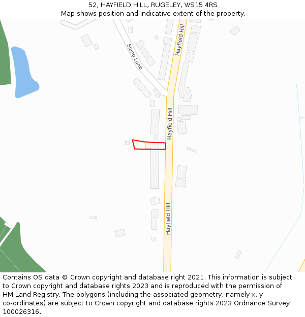 52, HAYFIELD HILL, RUGELEY, WS15 4RS: Location map and indicative extent of plot