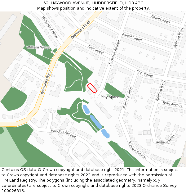 52, HAYWOOD AVENUE, HUDDERSFIELD, HD3 4BG: Location map and indicative extent of plot