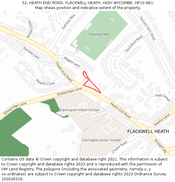 52, HEATH END ROAD, FLACKWELL HEATH, HIGH WYCOMBE, HP10 9EU: Location map and indicative extent of plot