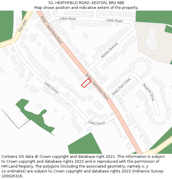 52, HEATHFIELD ROAD, KESTON, BR2 6BE: Location map and indicative extent of plot