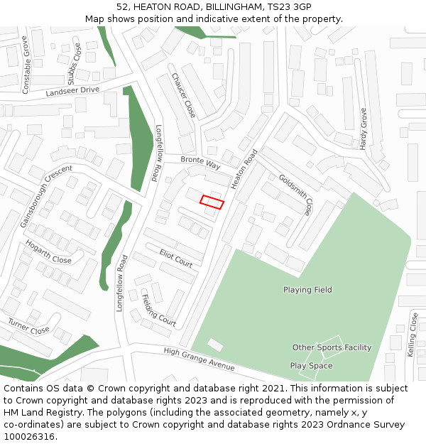 52, HEATON ROAD, BILLINGHAM, TS23 3GP: Location map and indicative extent of plot