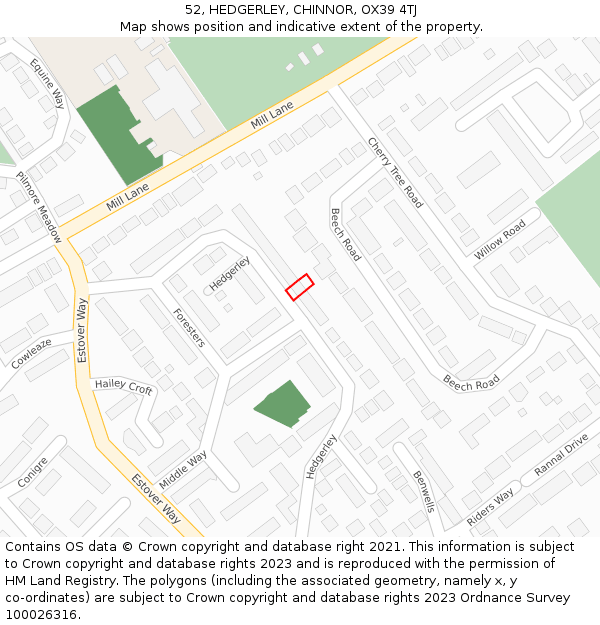 52, HEDGERLEY, CHINNOR, OX39 4TJ: Location map and indicative extent of plot