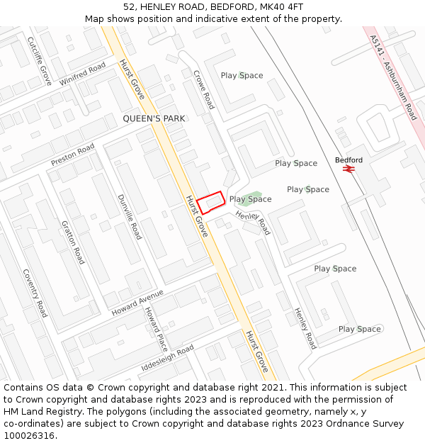 52, HENLEY ROAD, BEDFORD, MK40 4FT: Location map and indicative extent of plot