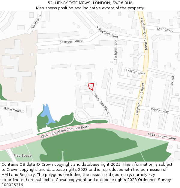 52, HENRY TATE MEWS, LONDON, SW16 3HA: Location map and indicative extent of plot