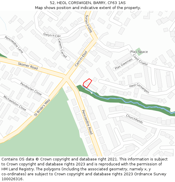 52, HEOL CORSWIGEN, BARRY, CF63 1AS: Location map and indicative extent of plot