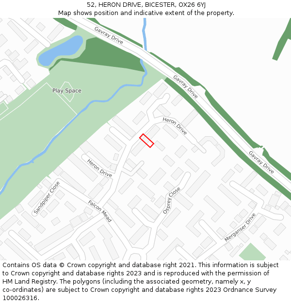 52, HERON DRIVE, BICESTER, OX26 6YJ: Location map and indicative extent of plot