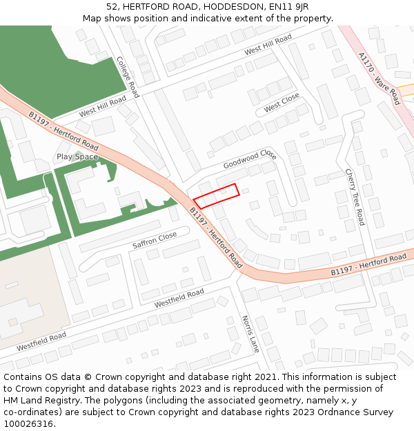 52, HERTFORD ROAD, HODDESDON, EN11 9JR: Location map and indicative extent of plot
