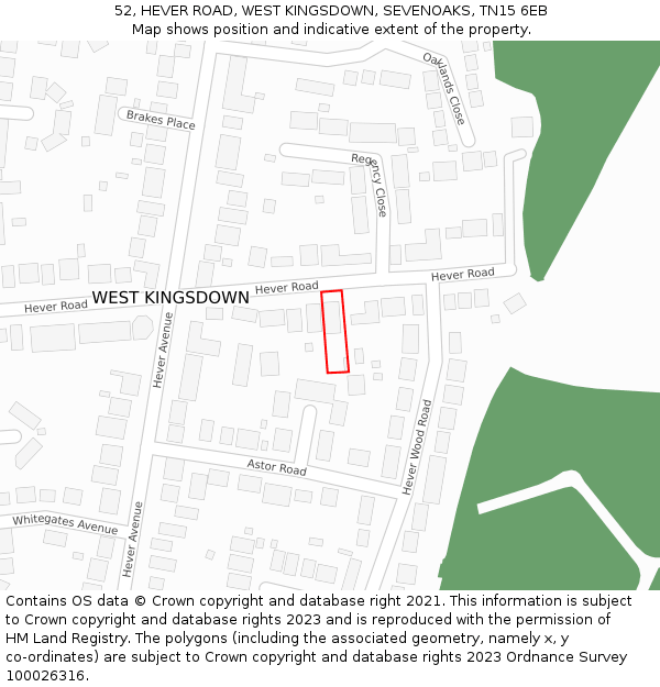 52, HEVER ROAD, WEST KINGSDOWN, SEVENOAKS, TN15 6EB: Location map and indicative extent of plot