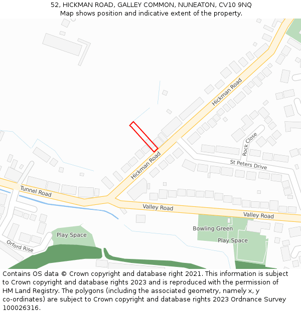 52, HICKMAN ROAD, GALLEY COMMON, NUNEATON, CV10 9NQ: Location map and indicative extent of plot