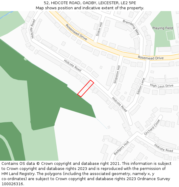 52, HIDCOTE ROAD, OADBY, LEICESTER, LE2 5PE: Location map and indicative extent of plot