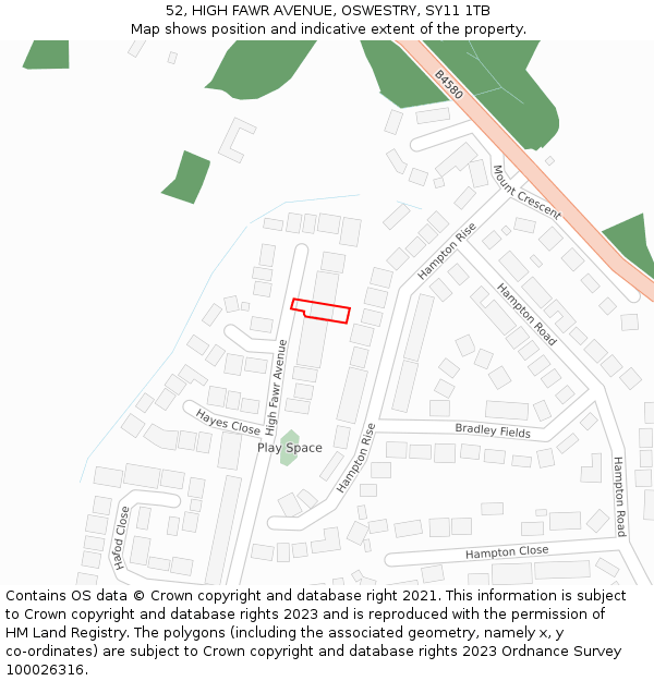 52, HIGH FAWR AVENUE, OSWESTRY, SY11 1TB: Location map and indicative extent of plot