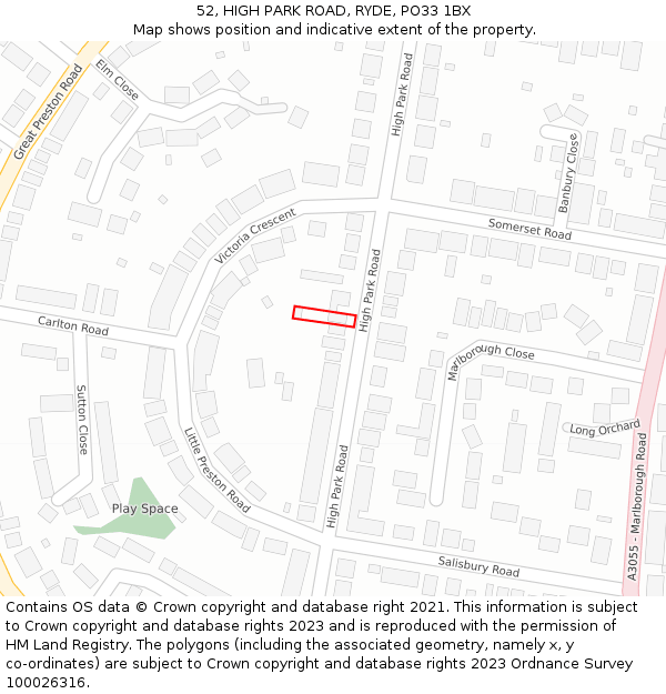 52, HIGH PARK ROAD, RYDE, PO33 1BX: Location map and indicative extent of plot