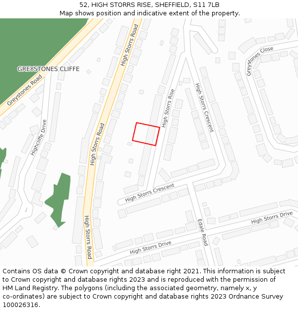 52, HIGH STORRS RISE, SHEFFIELD, S11 7LB: Location map and indicative extent of plot